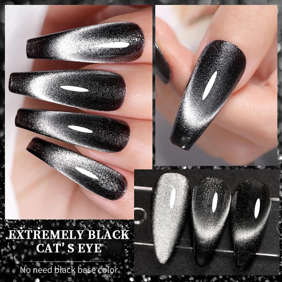 Nail Polish Extreme Black Crystal Cat-Eye 2 stuks