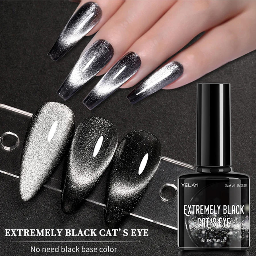 Nail Polish Extreme Black Crystal Cat-Eye 2 stuks