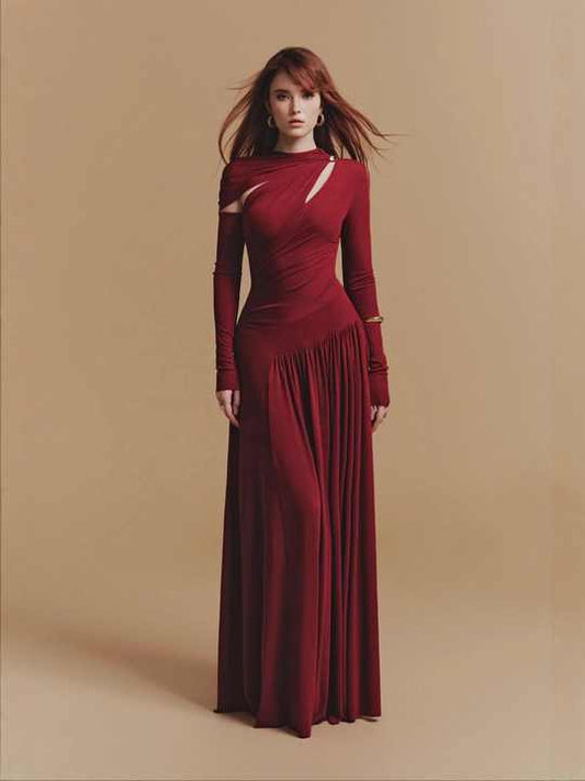 Elegante Lange Jurk met Asymmetrisch Ontwerp