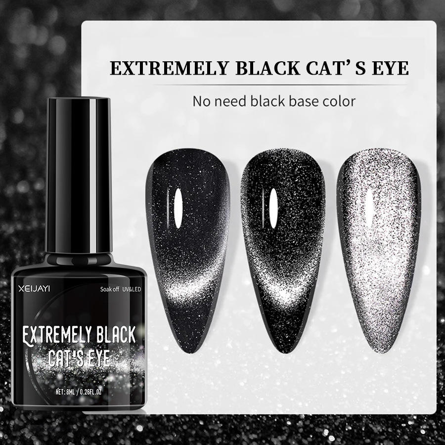 Nail Polish Extreme Black Crystal Cat-Eye 2 stuks