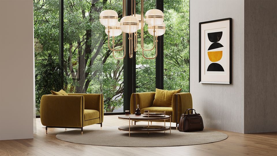 Luxe Fluwelen Chaise Lounge in de kleur Oker