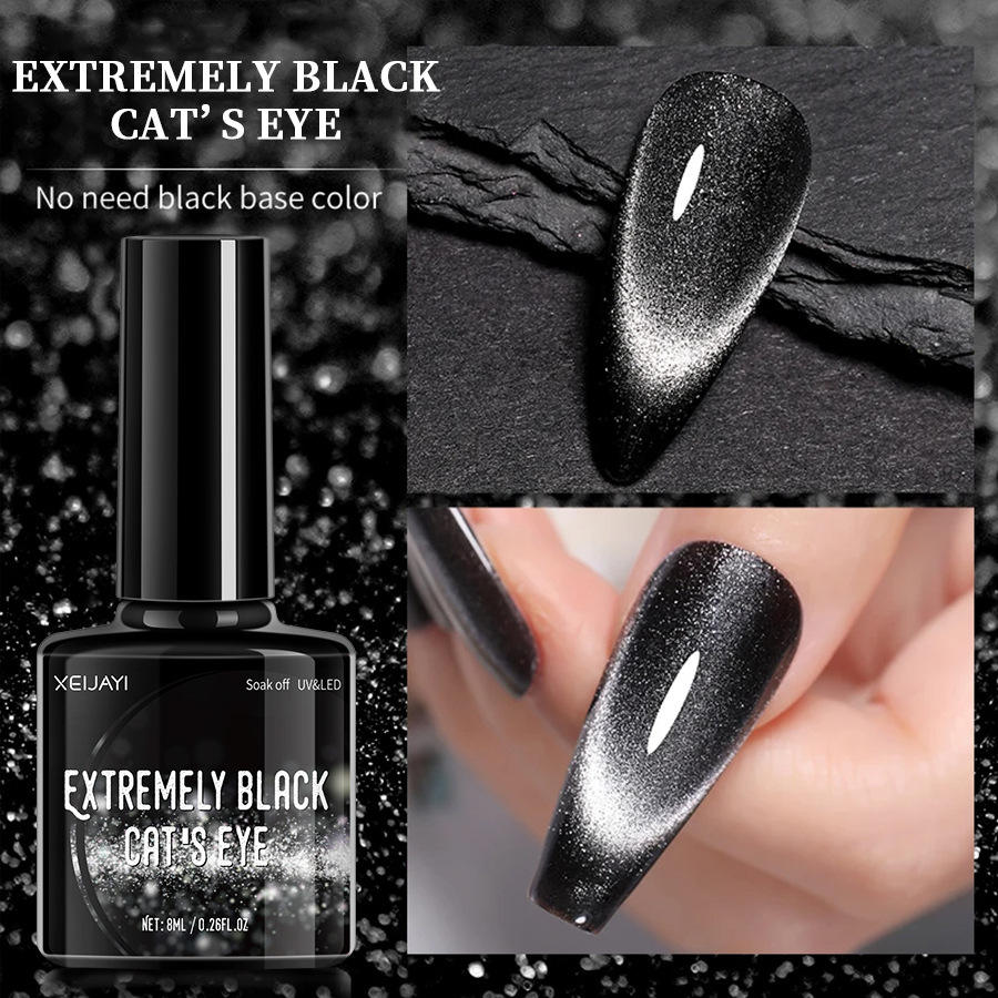 Nail Polish Extreme Black Crystal Cat-Eye 2 stuks